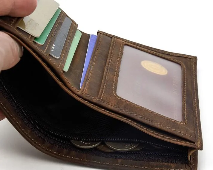 Cool Leather Mens Small Bifold Wallet billfold Wallet Front Pocket Wallets for Men