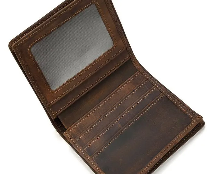 Cool Leather Mens Small Bifold Wallet billfold Wallet Front Pocket Wallets for Men