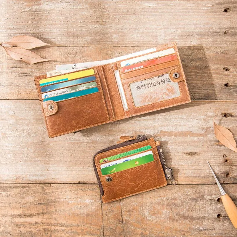 Cool Leather Mens Trifold Slim Front Pocket Wallets billfold Small Wallet for Men