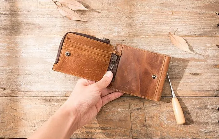 Cool Leather Mens Trifold Slim Front Pocket Wallets billfold Small Wallet for Men