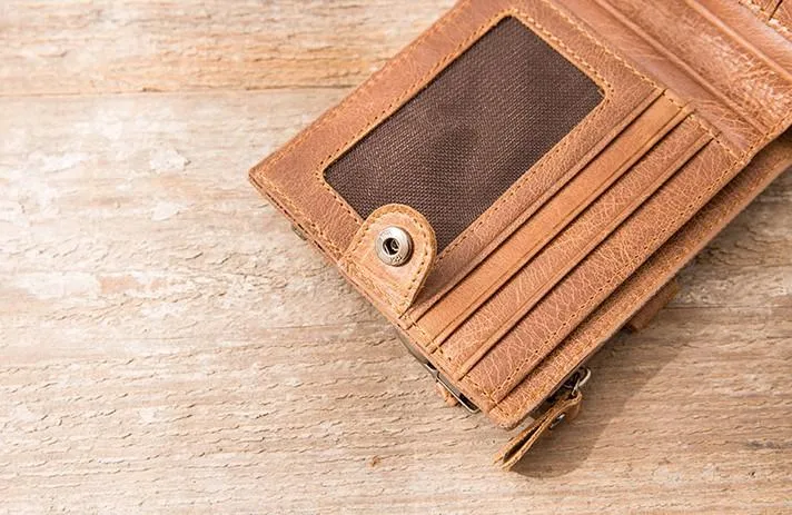 Cool Leather Mens Trifold Slim Front Pocket Wallets billfold Small Wallet for Men