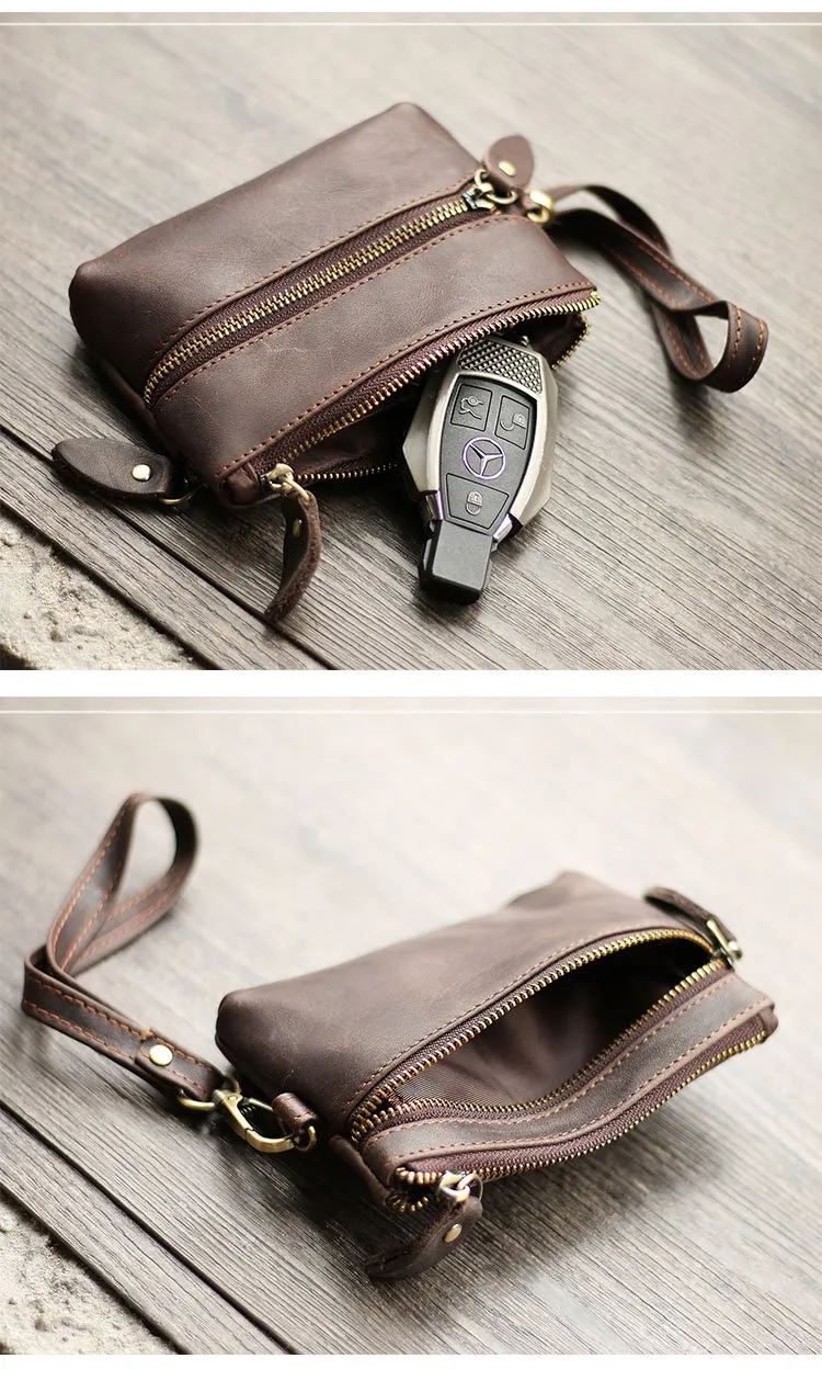 Cool Light Brown Leather Mens Card billfold Wallet Coin Purse Wristlet Car Key Wallet For Men