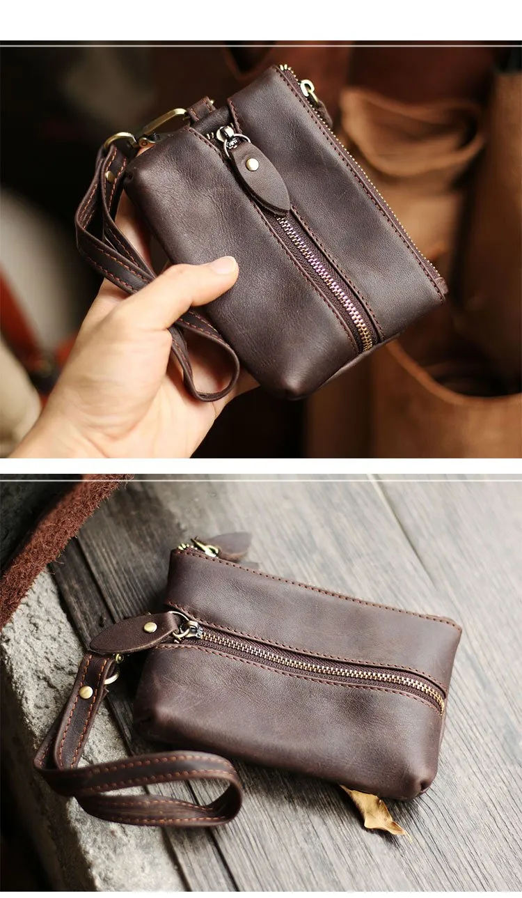 Cool Light Brown Leather Mens Card billfold Wallet Coin Purse Wristlet Car Key Wallet For Men