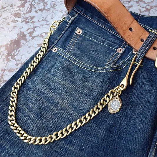 Cool Men's Brass 18?long ?jeans chain jean chain Silver Biker Wallet Chain Pants Chains For Men