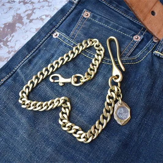Cool Men's Brass 18?long ?jeans chain jean chain Silver Biker Wallet Chain Pants Chains For Men
