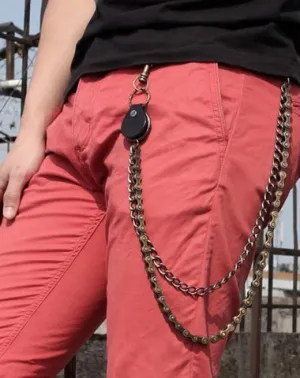 Cool Men's Brass Double Silver Long Biker Wallet Chain Pants Chain For Men