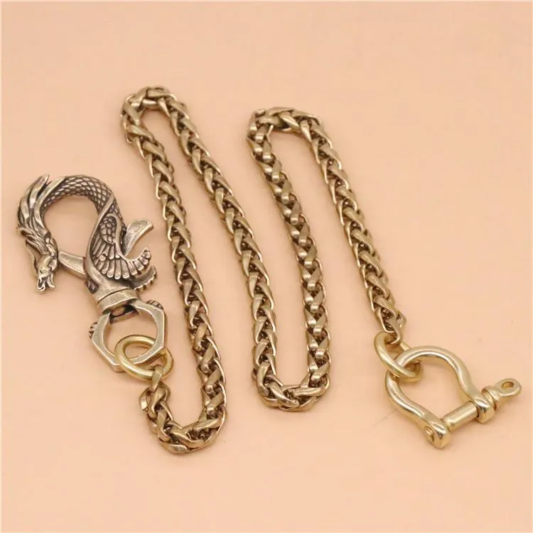 Cool Men's Brass Dragon Key Chain Stainless Steel Pants Chains Biker Wallet Chain For Men