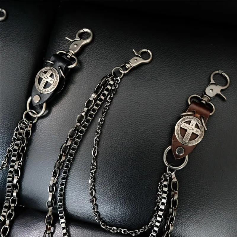 Cool Men's Cross Three Layer Wallet Chain Pants Chain Punk Biker Wallet Chain For Men