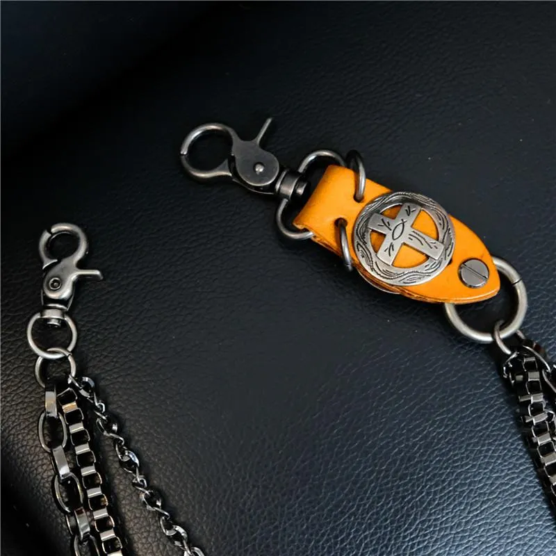Cool Men's Cross Three Layer Wallet Chain Pants Chain Punk Biker Wallet Chain For Men
