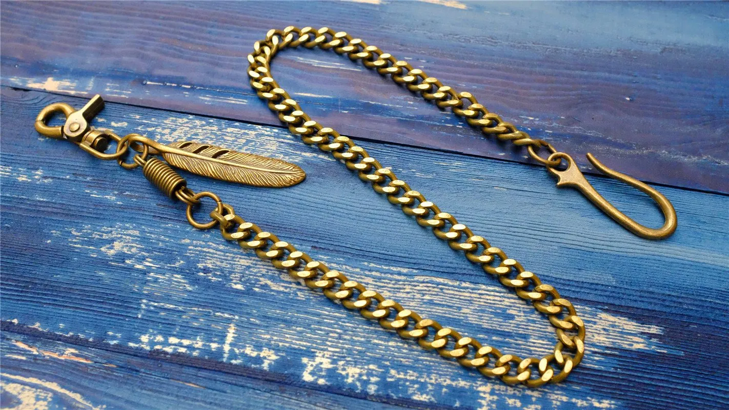 Cool Men's Gold Feather Wallet Chain Pants Chain Long Biker Wallet Chain For Men