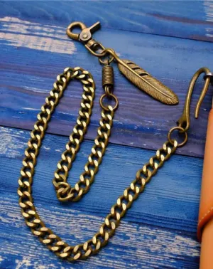 Cool Men's Gold Feather Wallet Chain Pants Chain Long Biker Wallet Chain For Men