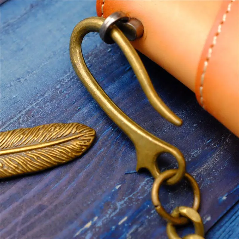 Cool Men's Gold Feather Wallet Chain Pants Chain Long Biker Wallet Chain For Men