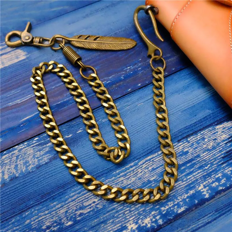Cool Men's Gold Feather Wallet Chain Pants Chain Long Biker Wallet Chain For Men