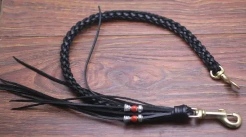 Cool Men's Handmade Black Leather Braided Pants Chain Biker Wallet Chain For Men