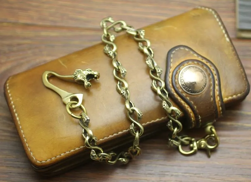 Cool Men's Handmade Dragon Skull Brass Biker Wallet Chain Pants Chain For Men