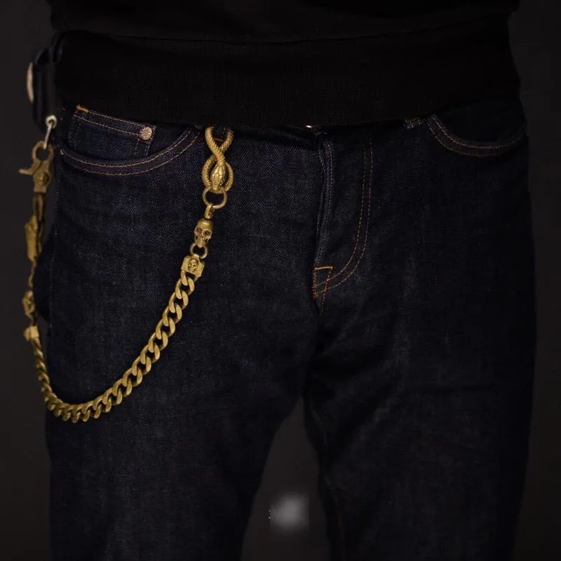 Cool Men's Handmade Pure Brass Python Head Key Chain Pants Chains Biker Wallet Chain For Men