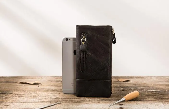 Cool Mens long Wallet Leather Bifold Wallet Long Wallets for Men