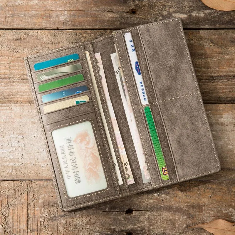 Cool Mens long Wallet Leather Vintage Wallet Long Wallets for Men