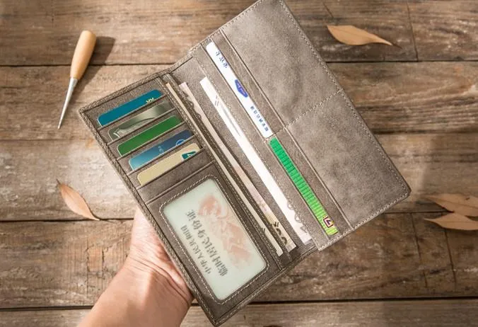 Cool Mens long Wallet Leather Vintage Wallet Long Wallets for Men