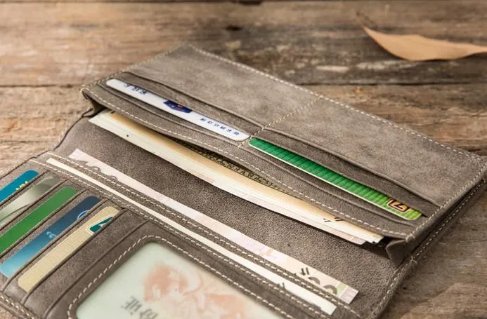 Cool Mens long Wallet Leather Vintage Wallet Long Wallets for Men