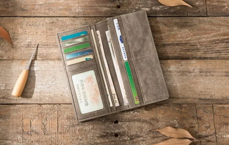 Cool Mens long Wallet Leather Vintage Wallet Long Wallets for Men