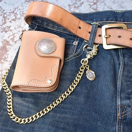 Cool Men's Pure Gold Brass Skull 18 Key Chain Pants Chains Biker Wallet Chain For Men