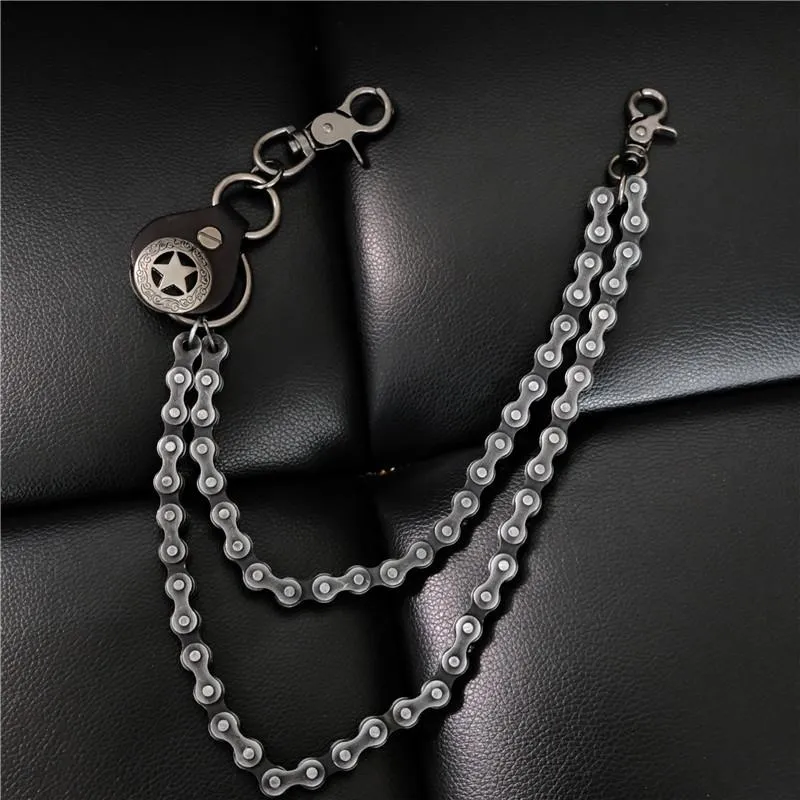 Cool Men's Silver Double Bike Chain Pants Chain Punk Biker Wallet Chain For Men