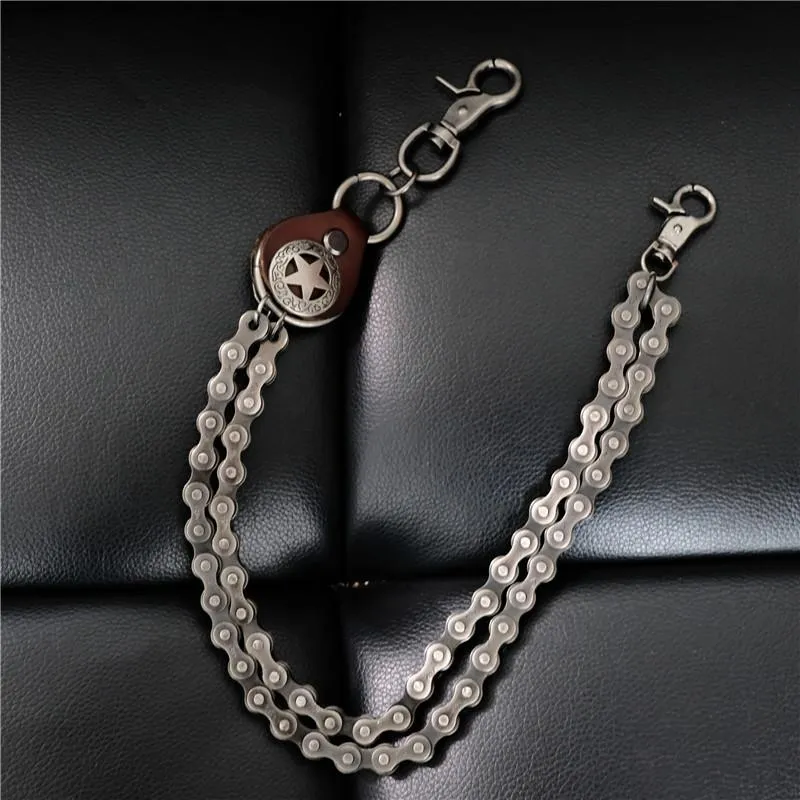 Cool Men's Silver Double Bike Chain Pants Chain Punk Biker Wallet Chain For Men