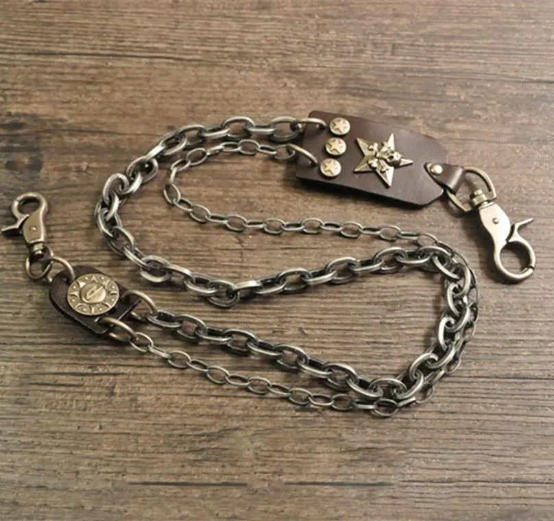 Cool Men's Silver Skull Double Long Wallet Chain Pants Chain Biker Wallet Chain For Men