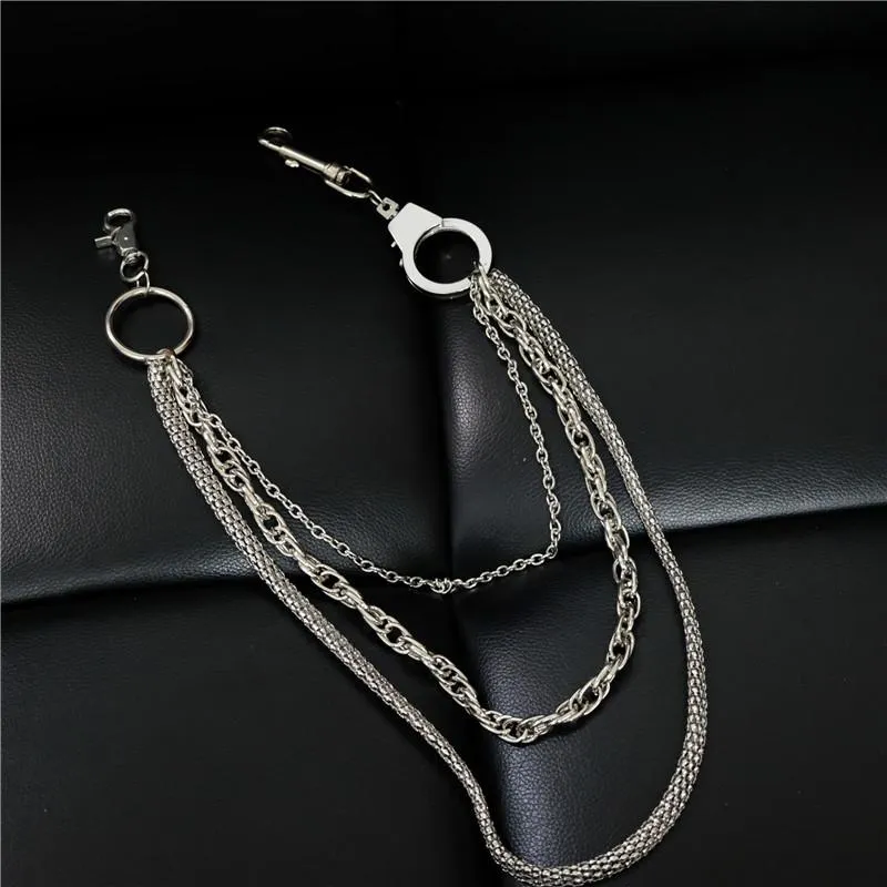 Cool Men's Silver Triple Fashion Long Punk Biker Wallet Chain Pants Chain For Men