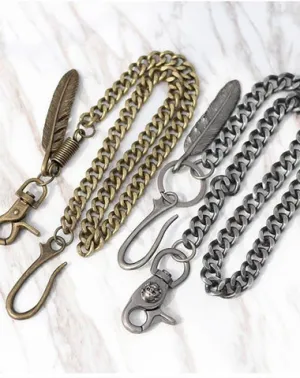 Cool Men's Skull Long Feather Pendant Hip Hop Stainless Steel Pants Chain Biker Wallet Chain For Men