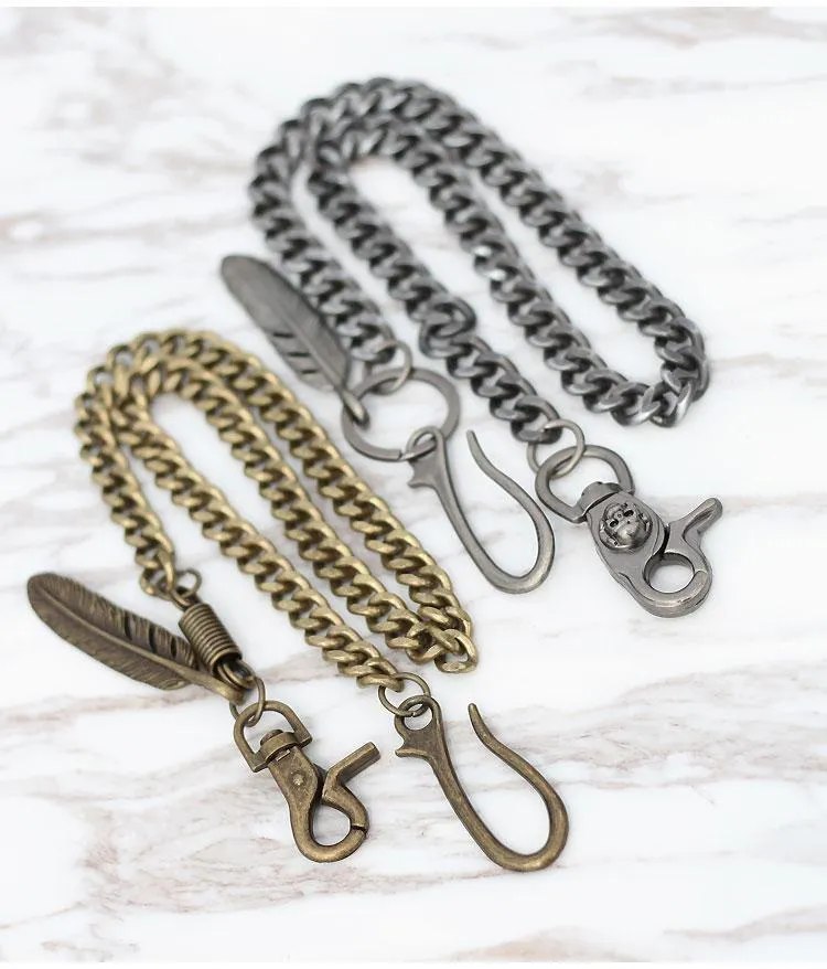 Cool Men's Skull Long Feather Pendant Hip Hop Stainless Steel Pants Chain Biker Wallet Chain For Men