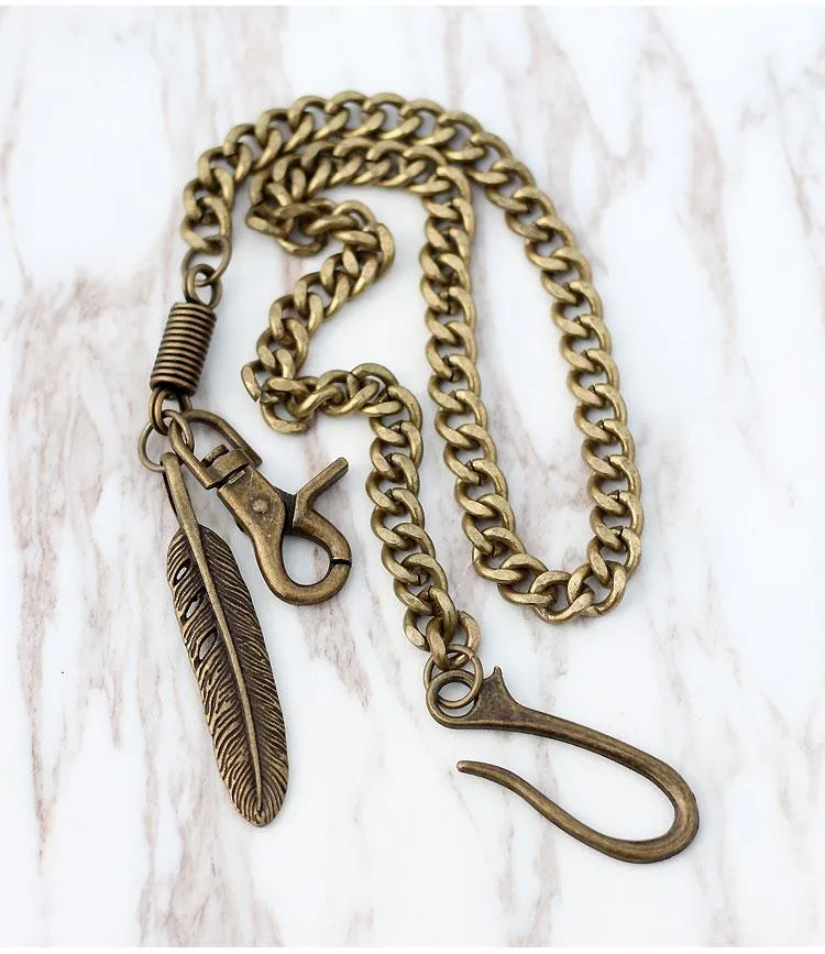 Cool Men's Skull Long Feather Pendant Hip Hop Stainless Steel Pants Chain Biker Wallet Chain For Men