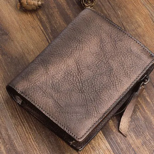 Cool Mens Small Leather Wallet Men Zipper billfold Wallets Bifold for Men