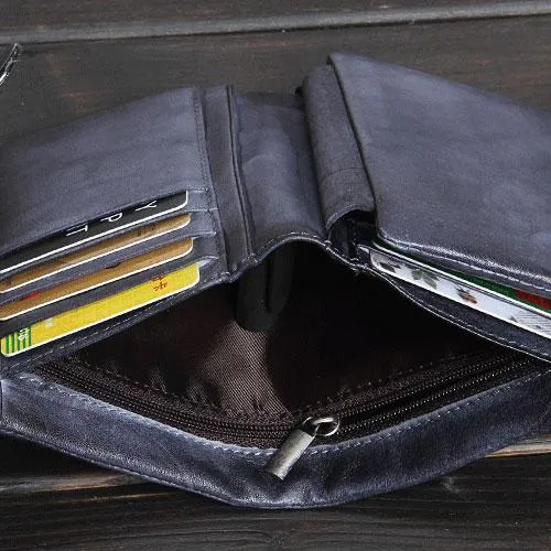 Cool Mens Small Leather Wallets Men Zipper billfold Wallets Bifold for Men