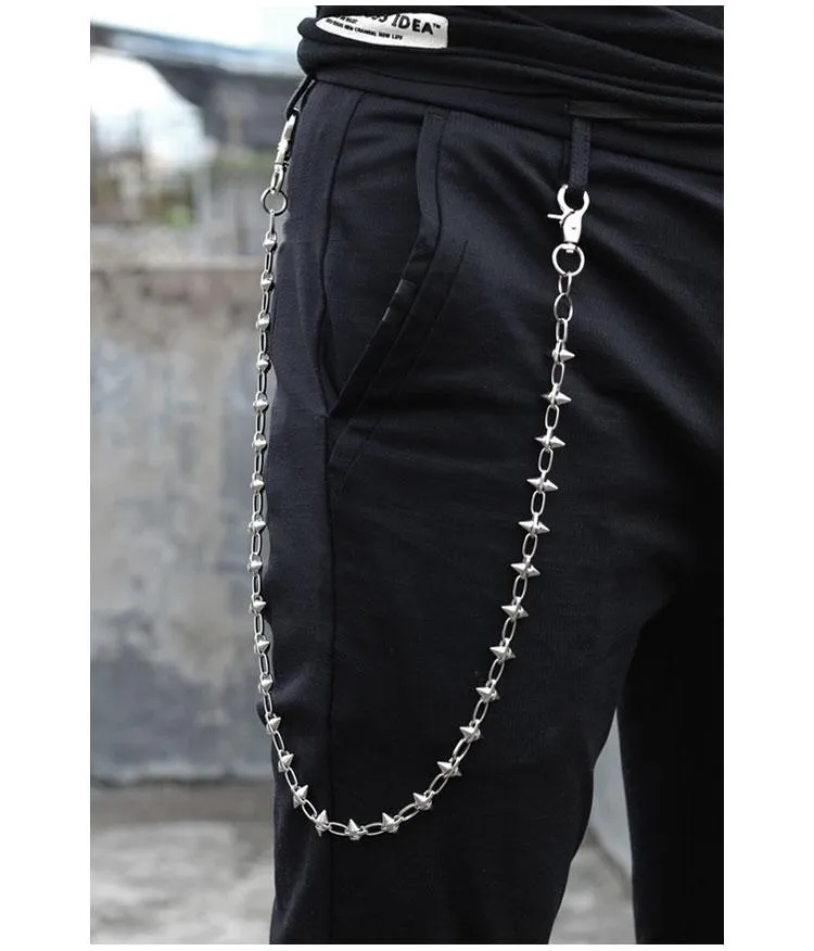 Cool Men's Spike Hip Hop Long Stainless Steel Pants Chain Biker Wallet Chain For Men