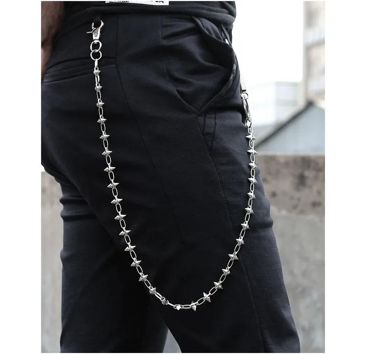 Cool Men's Spike Hip Hop Long Stainless Steel Pants Chain Biker Wallet Chain For Men