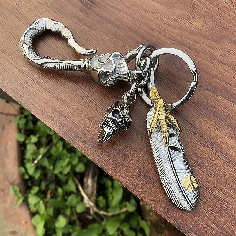 Cool Men's Stainless Steel Skull Biker Key Chain Punk Belt Chain For Men