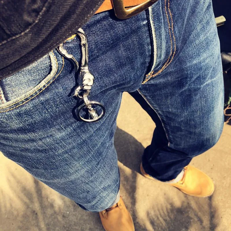 Cool Men's Stainless Steel Skull Biker Key Chain Punk Belt Chain For Men