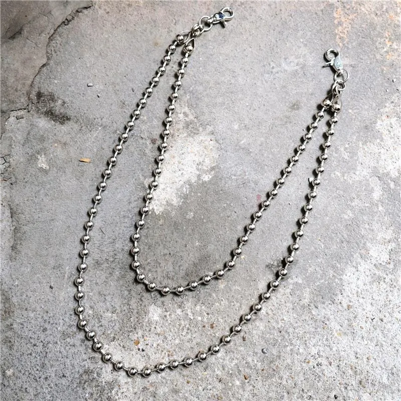 Cool Silver Mens Womens Beaded Pants Chain Long Double Wallet Chain For Men