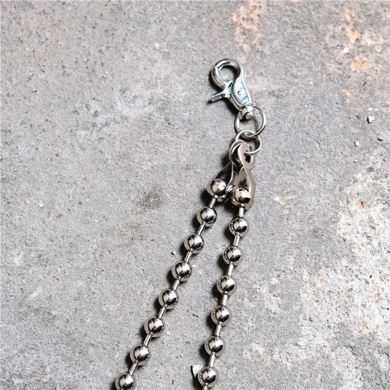 Cool Silver Mens Womens Beaded Pants Chain Long Double Wallet Chain For Men