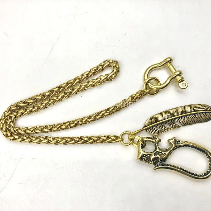 Cool SKull Brass Feather 19?Rock Wallet Chain Biker Pants Chain jeans chain jean chain for Men