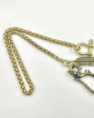 Cool SKull Brass Feather 19?Rock Wallet Chain Biker Pants Chain jeans chain jean chain for Men