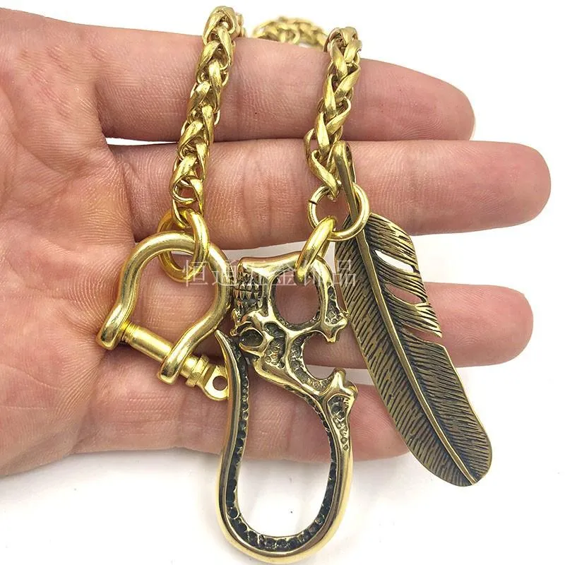 Cool SKull Brass Feather 19?Rock Wallet Chain Biker Pants Chain jeans chain jean chain for Men