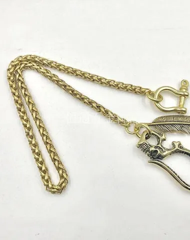 Cool SKull Brass Feather 19?Rock Wallet Chain Biker Pants Chain jeans chain jean chain for Men