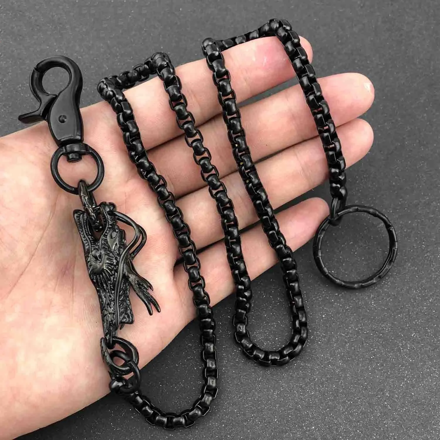 Cool STAINLESS STEEL Mens Black Wallet Chain Long Dragon Pants Chain For Men