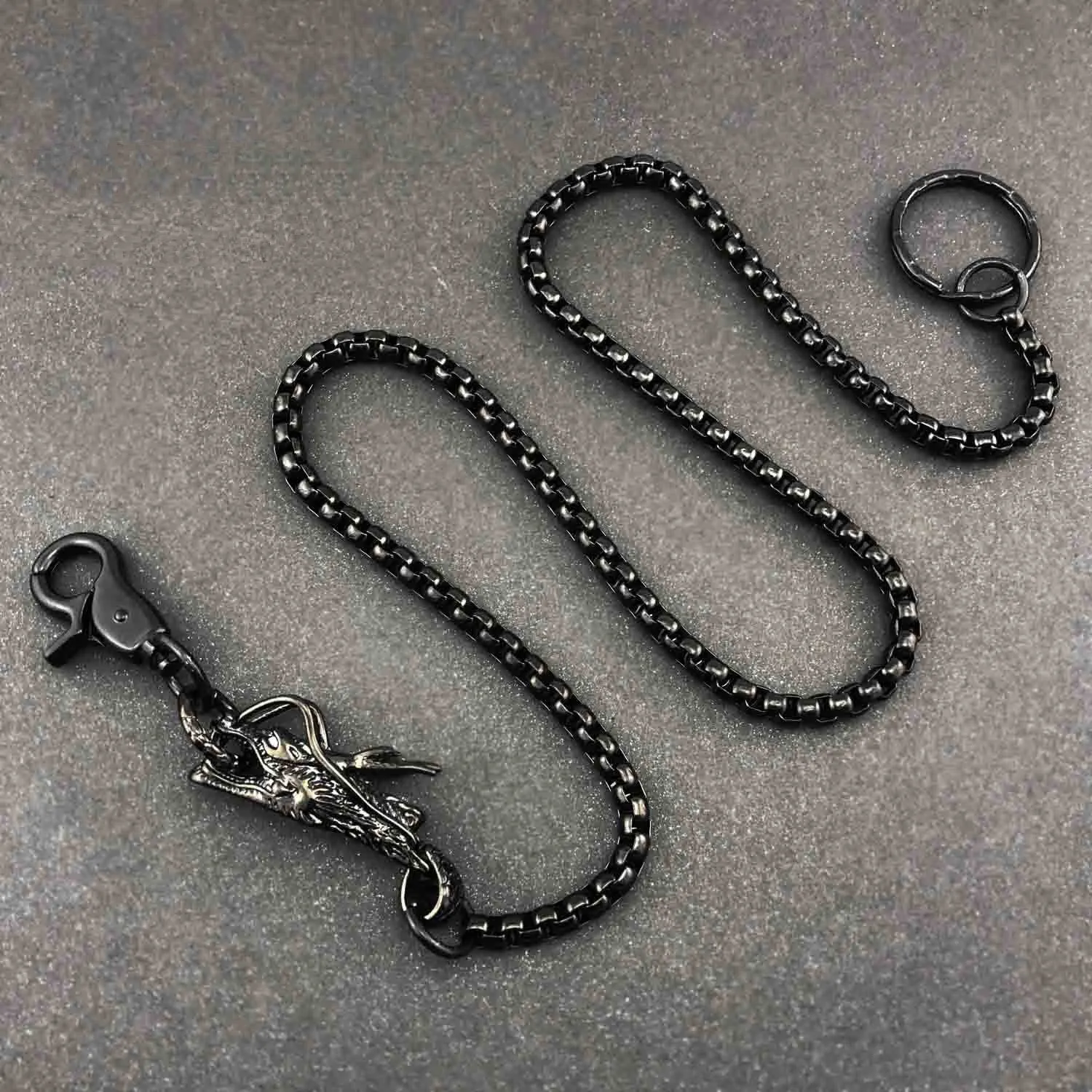 Cool STAINLESS STEEL Mens Black Wallet Chain Long Dragon Pants Chain For Men