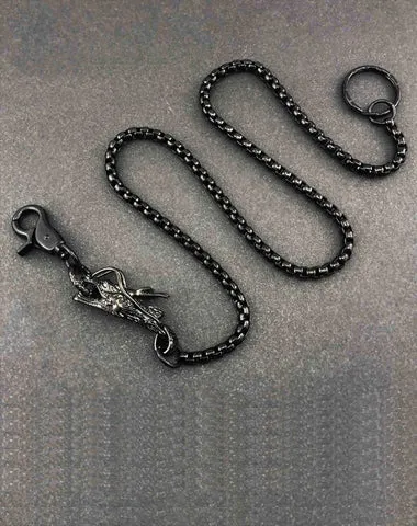 Cool STAINLESS STEEL Mens Black Wallet Chain Long Dragon Pants Chain For Men