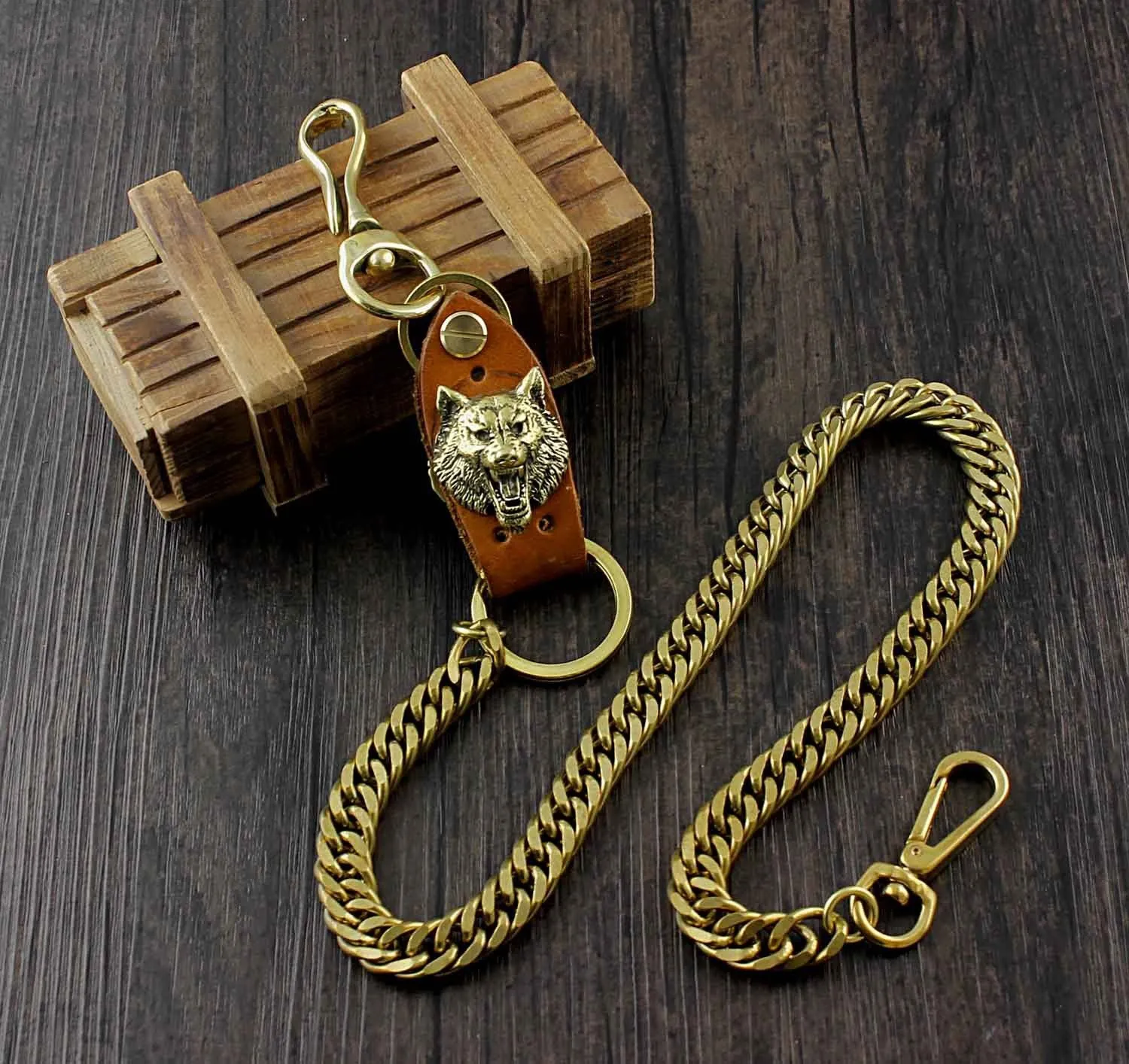 Cool Wolf Brass Mens wallet Chain Wolf Biker Chain Wallet Pants Chain For Men