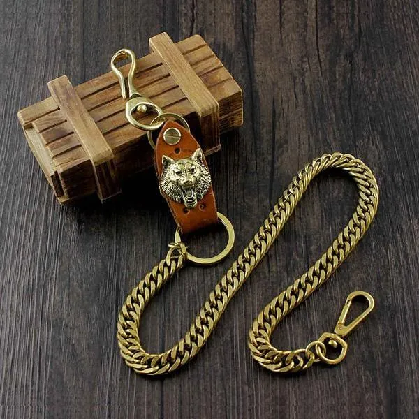 Cool Wolf Brass Mens wallet Chain Wolf Biker Chain Wallet Pants Chain For Men